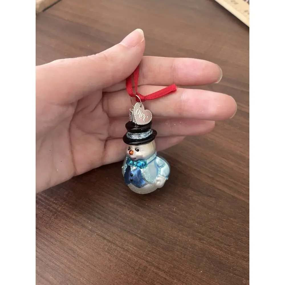Old World Christmas Mini Glass Blown Ornament, Snowman In Tux Blue